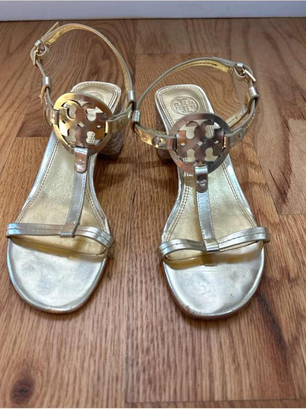 Tory Burch Metallic Gold Leather T-Strap Sandals